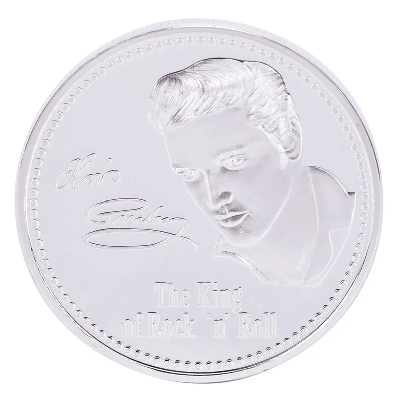 Серебристый Elvis Presley памятная монета 1935-1977 король N рок-ролл золото памятная монета подарок - Цвет: Серебристый