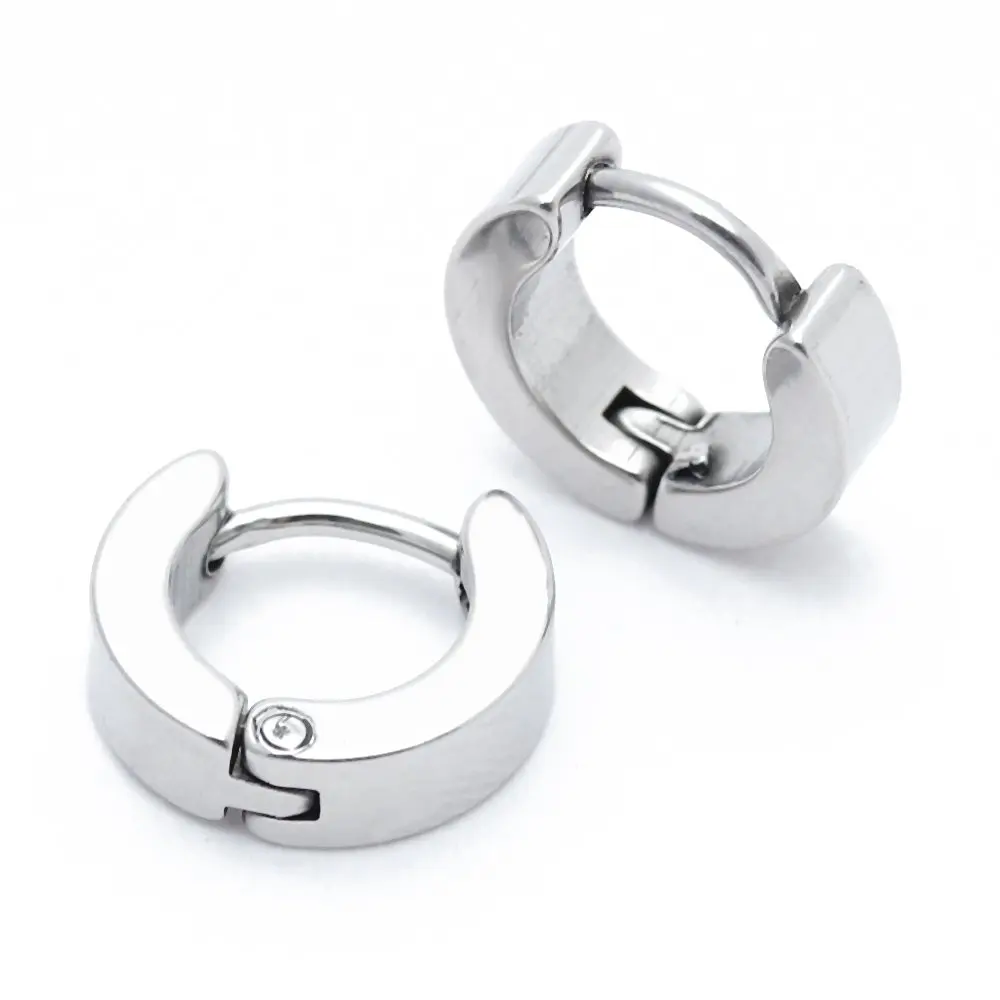 Pair Mens Hoop Huggie Earrings Titanium Steel 4mm x 7mm Whitein Stud