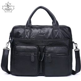 Мужской портфель, сумка-тоут из натуральной кожи, мужские сумки-мессенджеры, дорожная сумка для ноутбука, деловая кожаная сумка на плечо для ноутбука, мужская сумка ZZNICK - Цвет: 0072BLACK