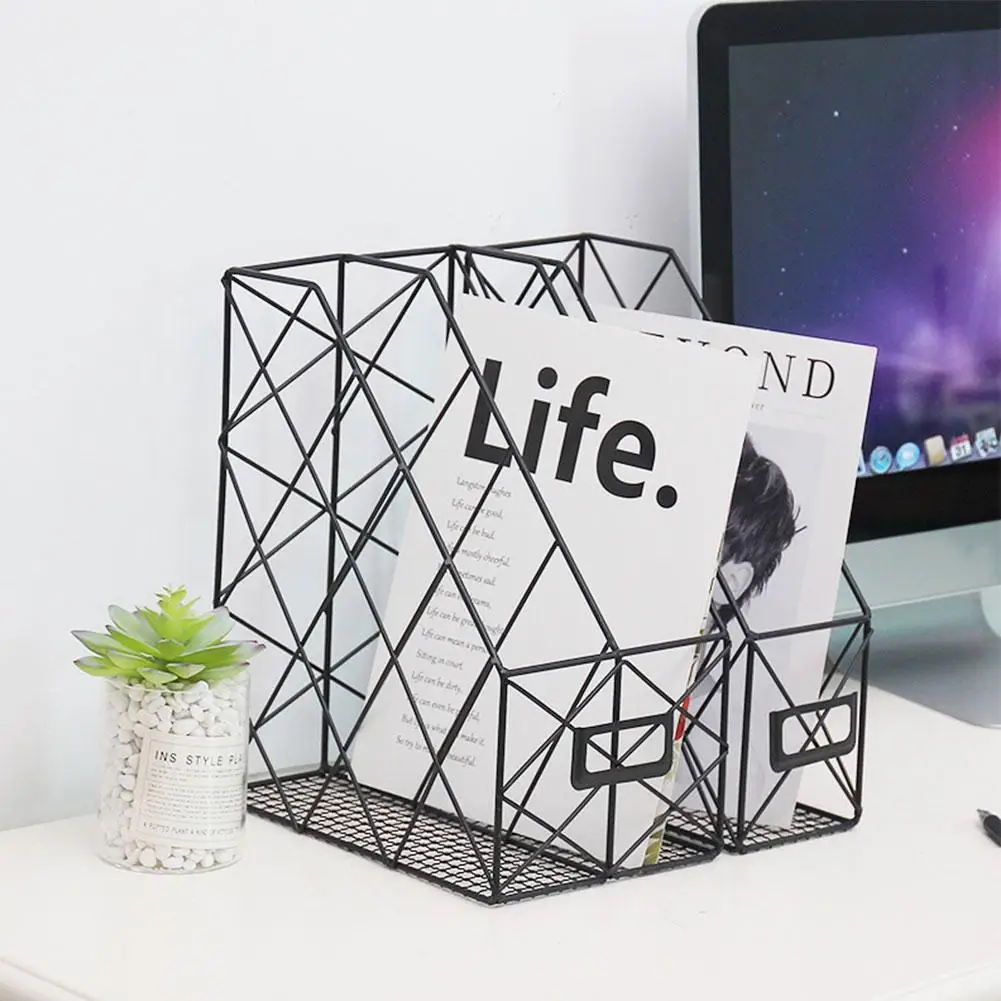 

Single Grid Iron Storage Rack Household Desktop Book Magazine Finishing Shelf Metal Creative Simple Office File Management Case