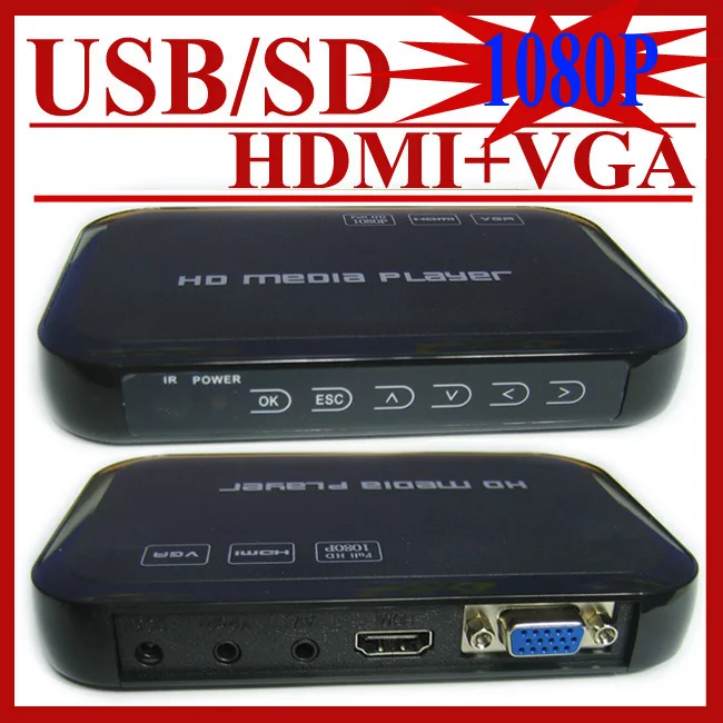 

Gift&Free Shipping!1080P Mini Media Player MKV/H.264/RMVB Full HD with HOST Card Reader VGA CVBS HDMI media box HD601