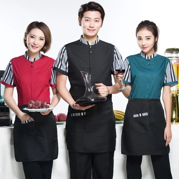 

Hotel Wear Waiter Short Sleeved Summer Blouse Net Cafe Restaurant Male Half Sleeve Hot Pot Shop Waitress Work Clothes J139