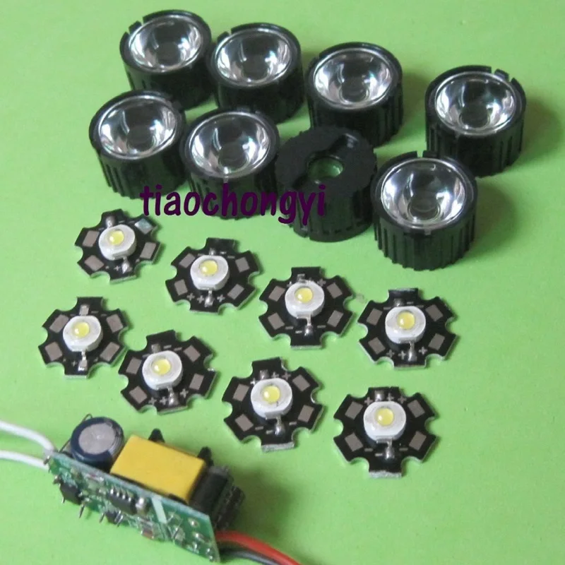 

10pcs 3w led higt power +10pcs 45degree lens +6-10x3w led driver for diy