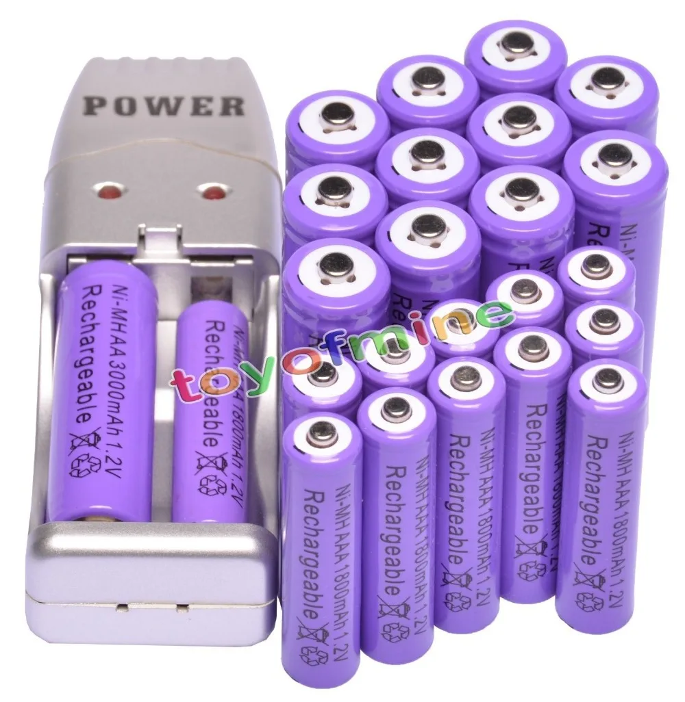 12x AA 3000mAh+12x AAA 1800mAh Rechargeable 1.2V Ni-MH Purple Battery+USB Charger | Электроника