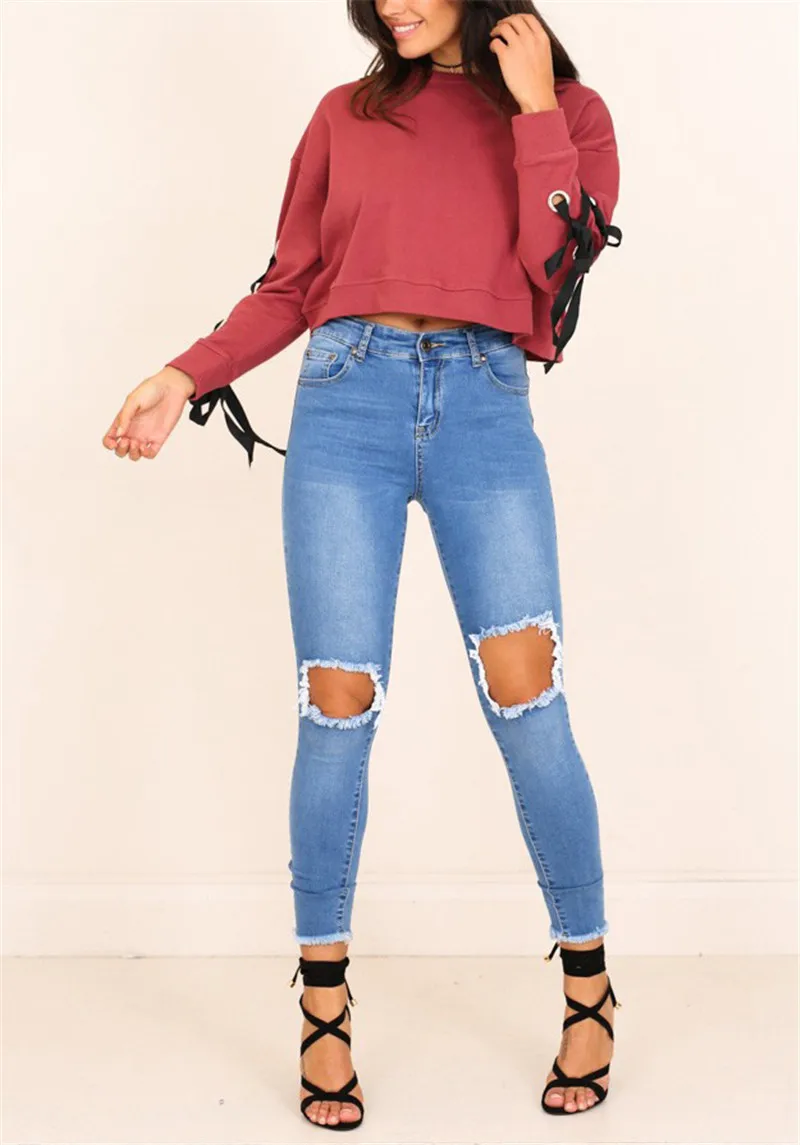 Gladiolus Fashion 2018 Autumn Sweatshirt Women Lace Up Long Sleeve Pink Sexy Crop Top Loose Pullover Hoodie Women Tracksuit Tops (22)
