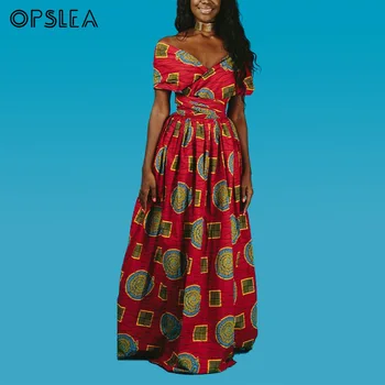 

Opslea Dashiki African Women Tribal Print Maxi Dress African Ethnic High Waist Clothes Elastic Side Slit Long Dresses Multi-Wear