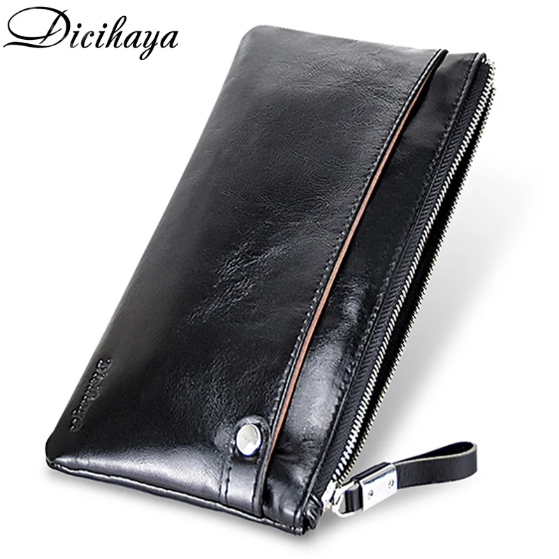 

DICIHAYA Men Clutch Wallet Genuine Leather Male Purse And Handbags Luxury Brand Black Zipper Coin Pocket Card Holder Phone Bag