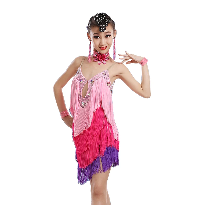 2018 fringed latin dance dress for girls new sexy children latin