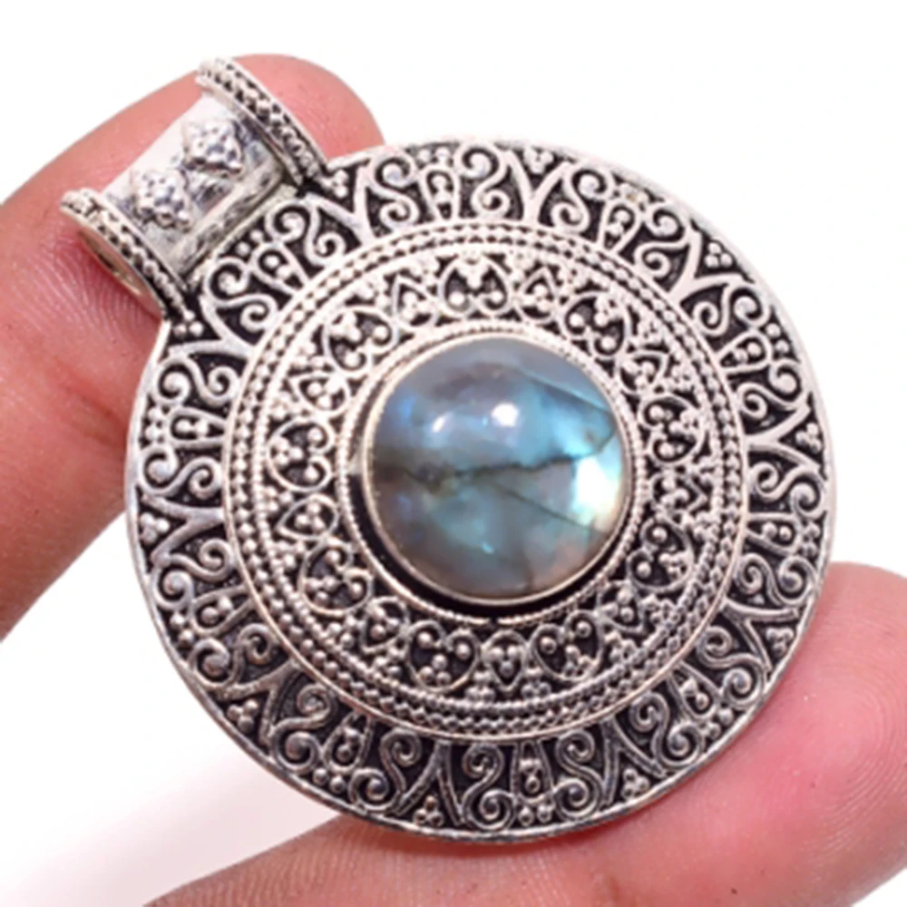 

Labradorite Pendant Silver Overlay over Copper, 46 mm , P6088
