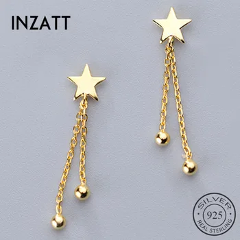 

INZATT Real 925 Sterling Silver Chain Tassel Bead Drop Earrings For Women Cute Party Minimalist Star Fine Jewelry 2019 Gift