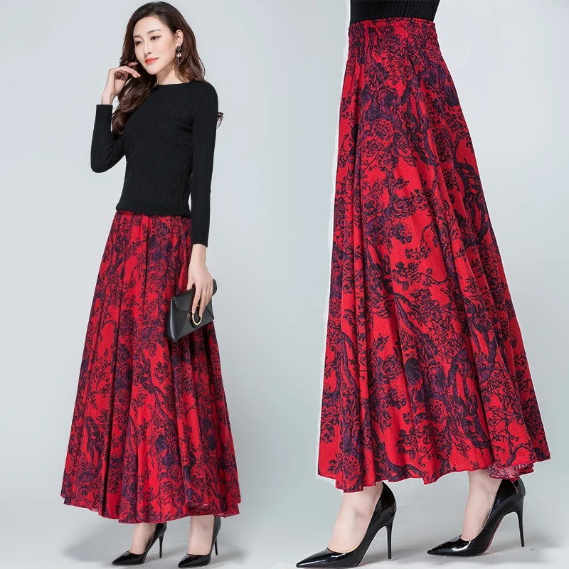 Vintage Long Winter Skirt Printing Linen Skirt for sale-in Skirts from ...