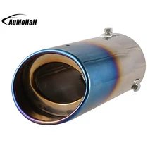 Automobile Single Exhaust Pipes Tips Stainless Steel Silver Blue Chrome Round Tail Muffler Tip Pipe