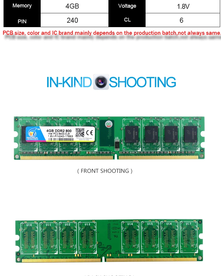 VEINEDA DDR2 4GB 800MHz PC2-6400 240Pin Память Dimm ddr2 4 Гб 667 PC5300 только для AMD ОЗУ компьютера