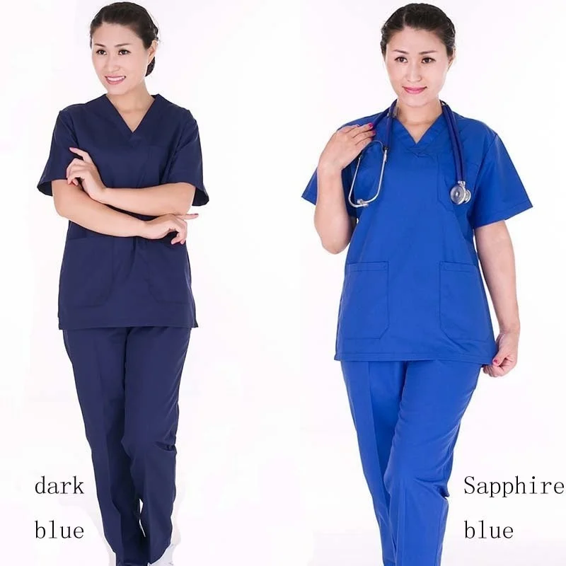 Women's Fashion Scrub Set Nursing Scrubs V-neck Top with Side Vent + Elastic Waistline Pants Medical Uniforms Cotton Surgery