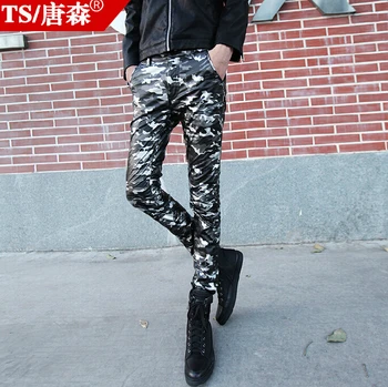 

28-34 ! 2018 Autumn Winter Korean Men's Leather Pants Camouflage Pants Feet Pencil Pants Trousers Slim Tide Costumes Trousers