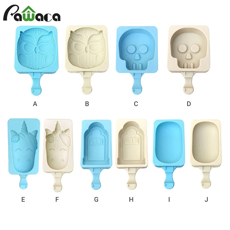 

3PCS 1PC Skull Owl Silicone Popsicle Molds Ice Cream Mold with Wooden Sticks DIY Ice Pop Molds Jelly Moulds Tray Popsicle Maker