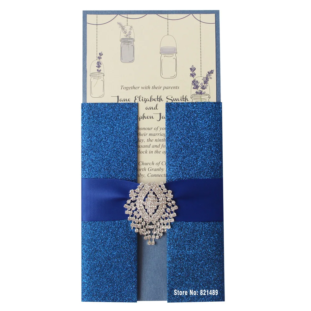  Royal Blue Wedding Invitation Shimmer Invitation Card Blue Invitation for Wedding - Pack of 30 - 32654513699