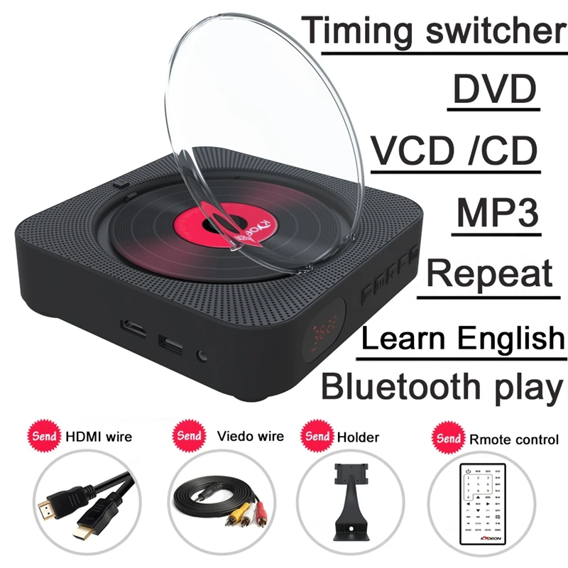 Kustron Dvd плеер с Hdmi 1080P выход для ТВ настенный Bluetooth домашняя аудио коробка с пультом дистанционного управления Fm радио Bluetooth
