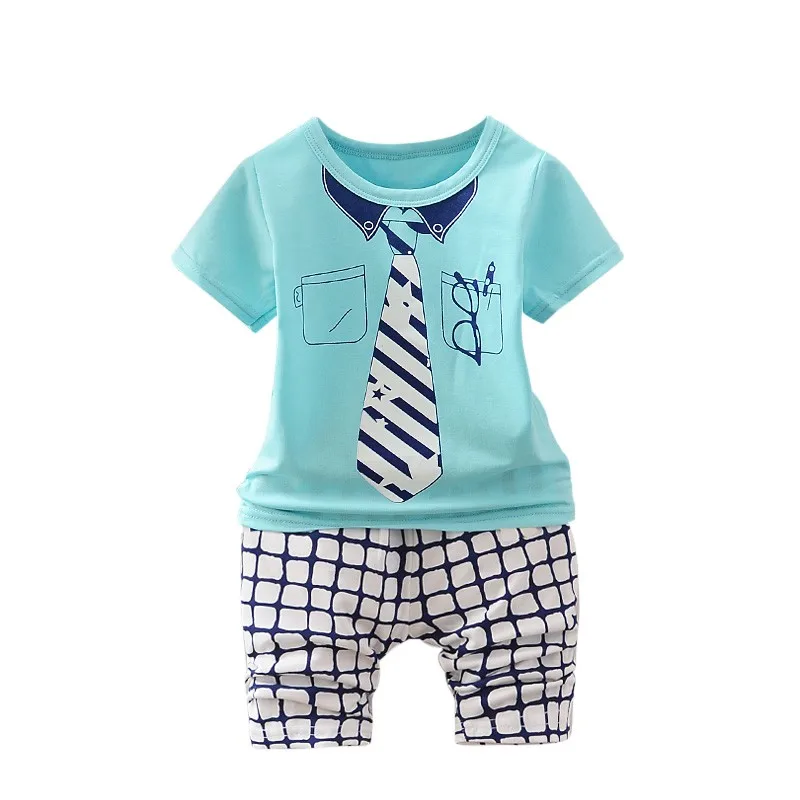 

2PCS Baby Boy Clothes set Children Summer Toddler Boys Clothing set Cartoon 2018 New Kids Fashion Cotton Cute Tie pattern Sets