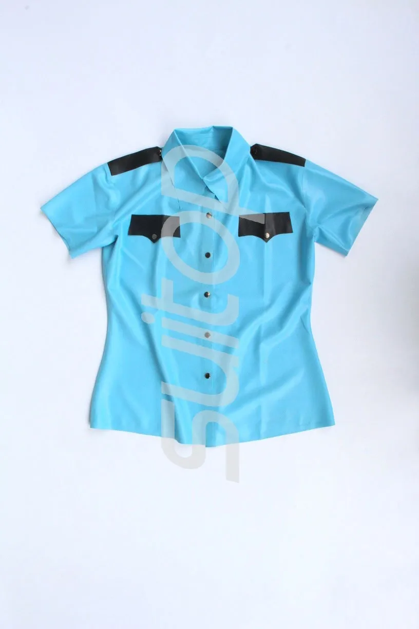 

Men's Police man rubber shirt Male 's latex top