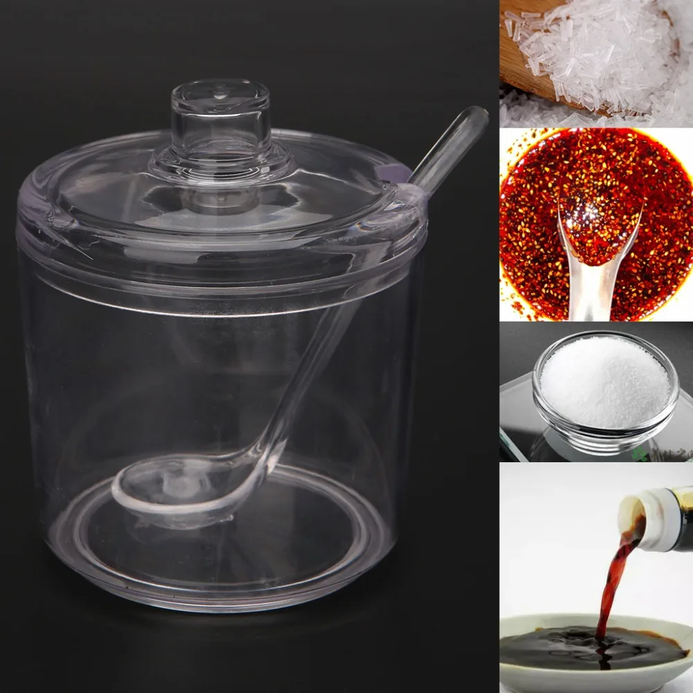 OOTDTY прозрачная акриловая приправа банка с ложкой баночка для специй для соли сахара перца порошок кухонные принадлежности 8x7,5 см