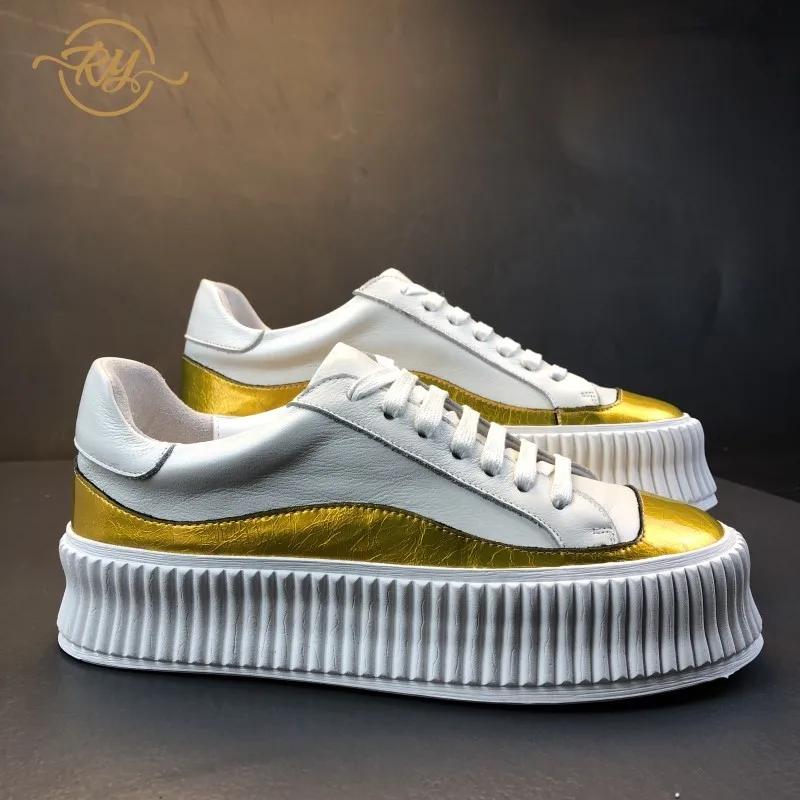 

RY-relaa fashion women's shoes 2019 new thick-soled white shoes leather platform shoes wild casual sports shoes
