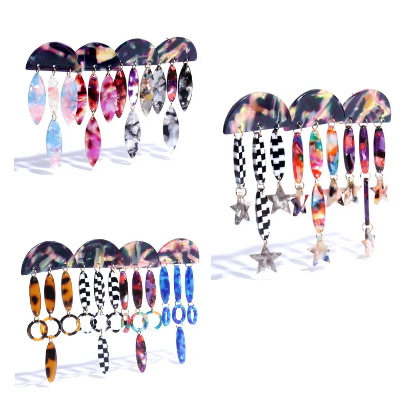 

Fashion Exaggerated Acrylic Acetic Acid Star Stud Earring Colorful Leaf Taseel Pendant Pendientes Women Jewelry Bijoux Oorbellen