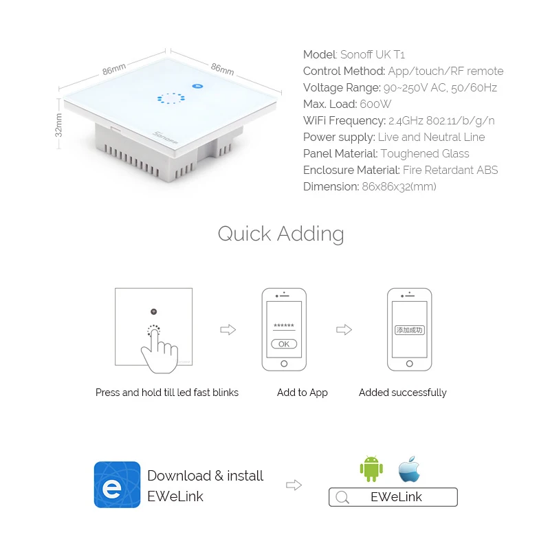 Интеллектуальный выключатель света Sonoff T1 RF переключатель Wi-Fi сенсорный Управление настенный светильник Переключатель 1/2/3 банда 86 Тип UK Панель настенный сенсорный светильник переключатель 433 МГц умный дом