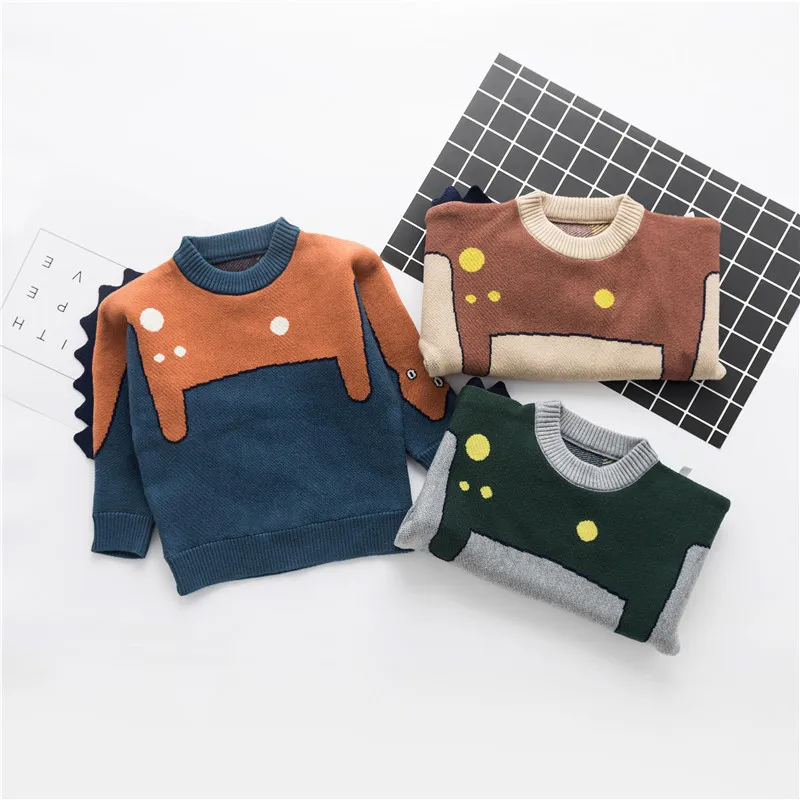 

Knitted Toddler Boy Sweater Casual Autumn Cartoon Dinosaur Pattern Warm Cotton Boys Sweaters Pullovers Children Clothes CA281