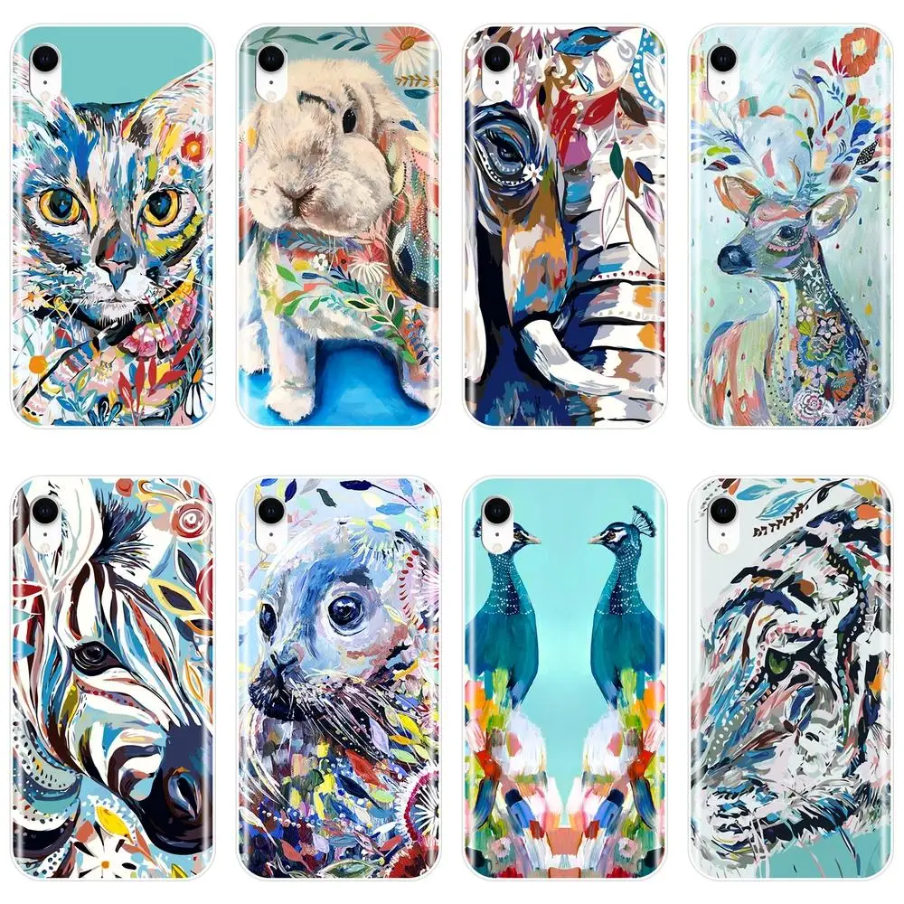 

Art Rabbit Cat Elephant Soft Back Cover For Apple iPhone X XR XS MAX 8 7 6S 6 S Phone Case Silicone For iPhone 6 S 6S 7 8 Plus