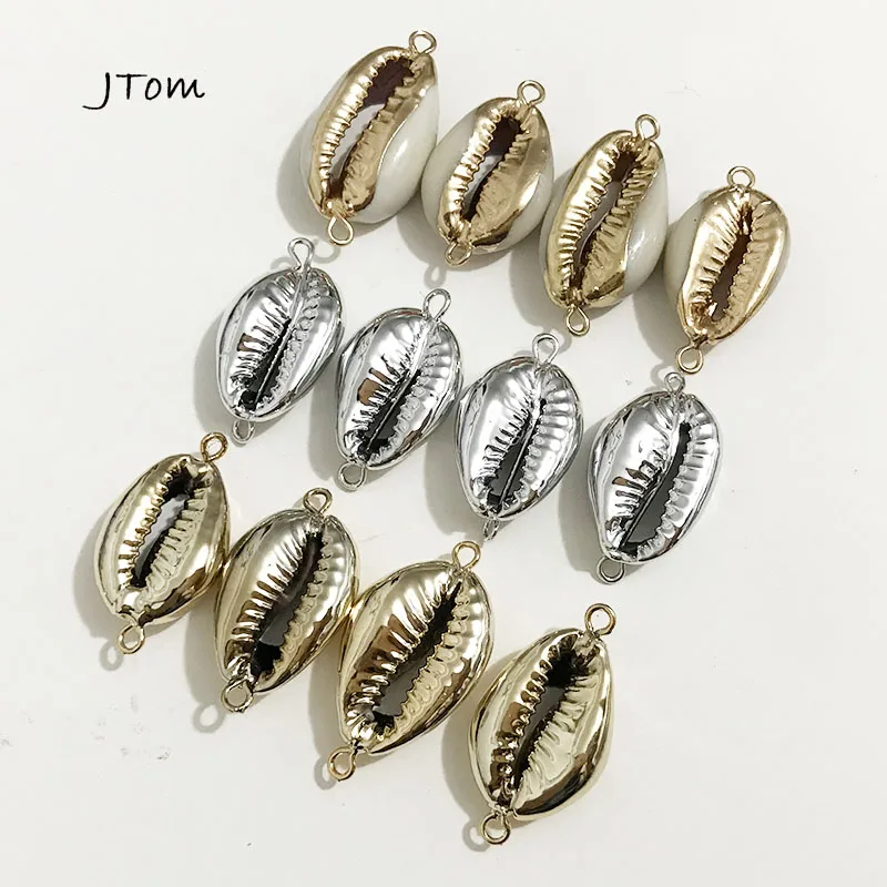 

8pcs/Lot Gold/Rhodium/Natural Puka Cowrie Sea Shell Beads with Eyepin for DIY Jewelry Connector Wholesale