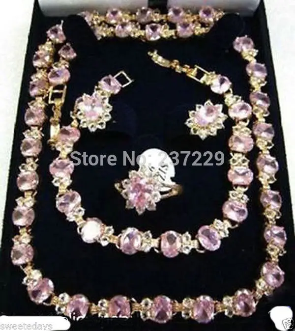 

Wholesale ^^^Beautiful pink crystal necklace bracelet earring ring set