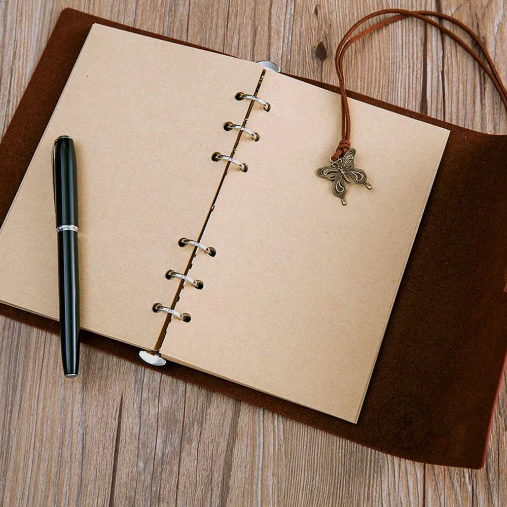 Винтажный портативный блокнот с мягкой обложкой из искусственной кожи для путешествий, классический планировщик путешествий/Журнал/записывающая бумага из крафт-бумаги, дневник с бабочкой