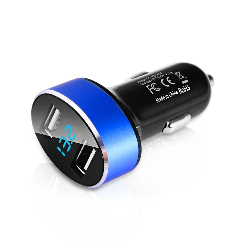 

5V 2.1A LED Car Charger display Fast charger Dual Usb Car Phone Charger adapter for xiaomi 9 samsung s8 Lighter power