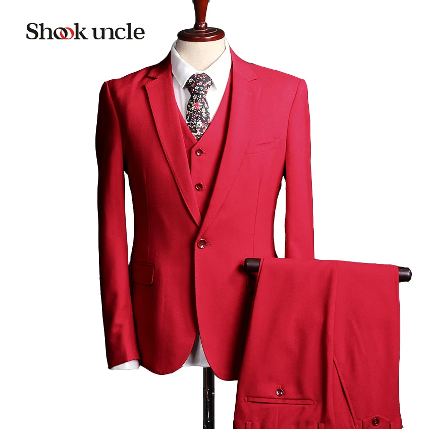 Red Cotton fabric gentleman style tailor suits for men wedding party