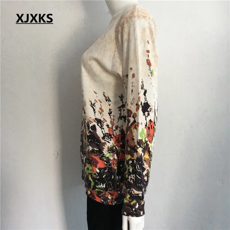 XJXKS размера плюс, цветочный принт, пуловеры, свитер для женщин, джемпер, весна, осень, больше размера, пуловер, Повседневная мода, женские свитера