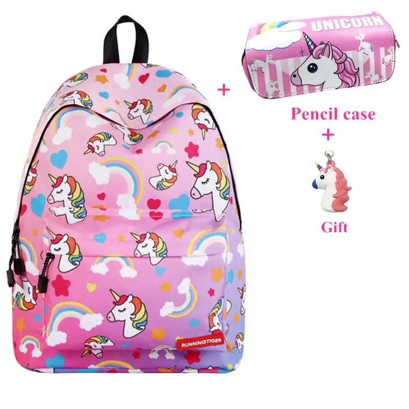 Единорог Рюкзак женская сумка модные школьные сумки для девочек-подростков Sac основной рюкзак дорожные сумки Bolsa Feminina Mochila Infantil - Цвет: SET1