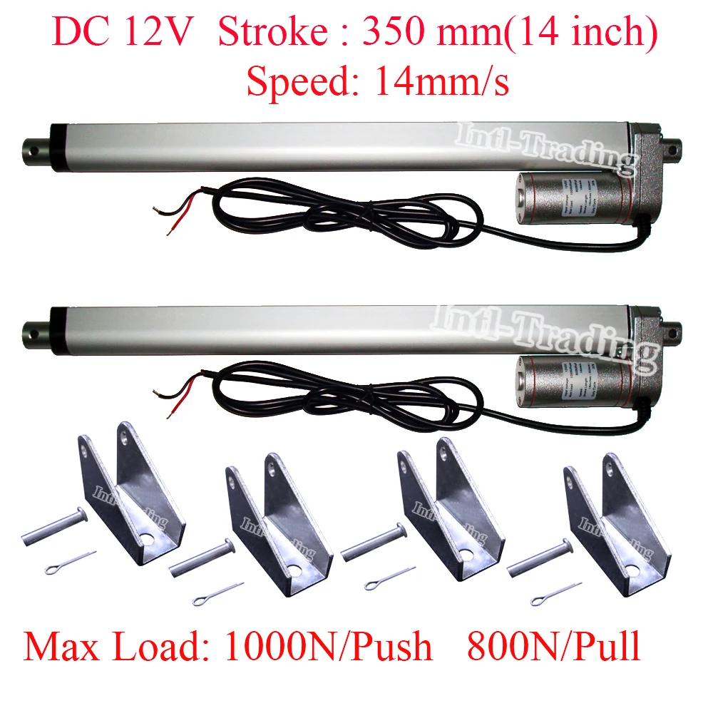 2 Dual 350mm/14&quot Stroke Linear Actuator &amp Brackets-1000N/100KG 220lbs 14mm/s 12Volt DC Motor for Electric Medical Industrial Use |