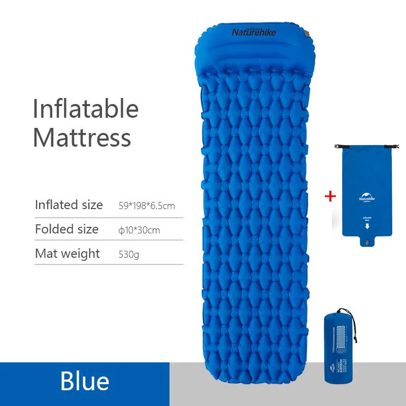 Naturehike нейлоновый ТПУ походный коврик спальный коврик легкий влагостойкий воздушный матрас портативный надувной матрас с подушкой - Цвет: Blue Inflatable