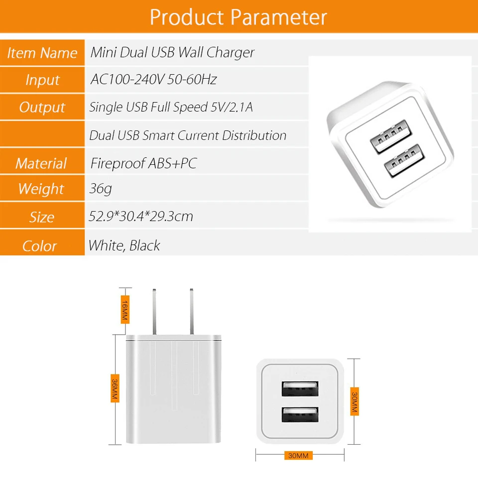 Dual USB wall Charger for Apple iPhone X 8 7 6S 6 Plus iPad 2A US plug Travel Charger Adapter original power fast charge us mini