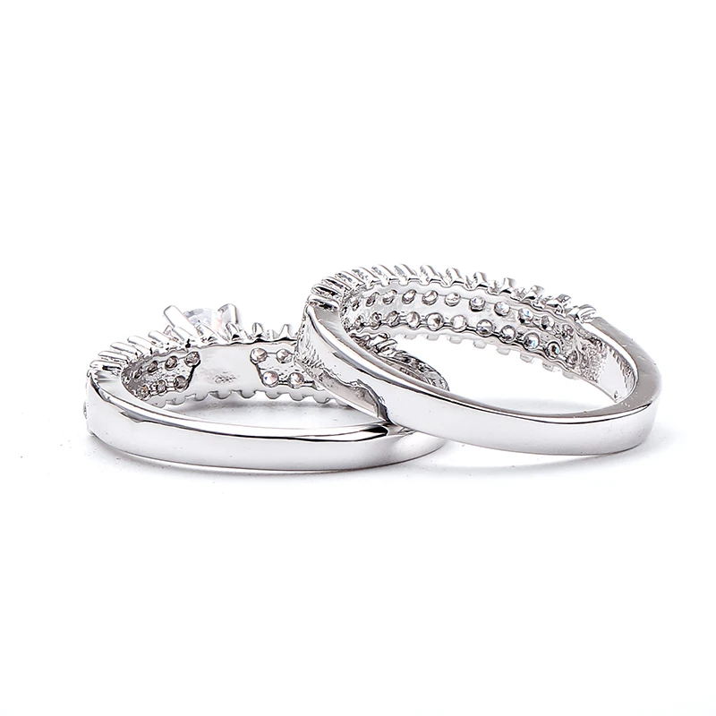 Copper Beauty Pair Crystal Jewelry Promise Double Rings For Couples Men Women Silver Color Pairs Wedding Rings Set