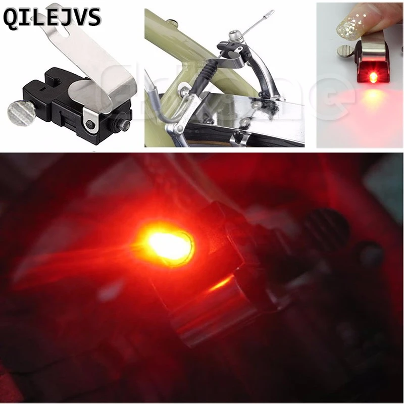 

QILEJVS Portable Brake Mini Bike Light Mount Tail Rear Bicycle Led Light Cycling Button Battery Power Supply Bike Accessories