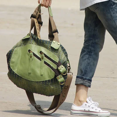 

FREE SHIPPING 2019 denim women's handbag 100% leather punk handbag casual messenger bag zipper bucket handbags