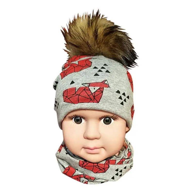 Artificial Fur Ball Baby Girls Cotton Cap Winter Kids Boy Caps With