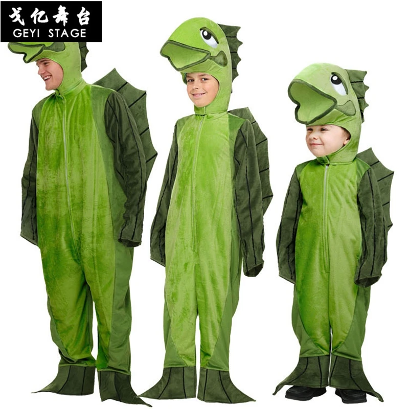 

New Party Halloween Costume Adult Children Fish Lizard Monster Cosplay Costume party role for kid Jumpsuits+hat