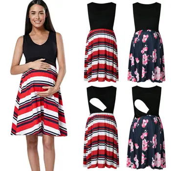 

Women Mother Pregnant Floral Sleeveless Pregnancy Maternity Breastfeed Nursing Dress Sundress 2019 New Summer