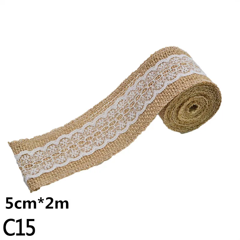 2M 5cm Burlap Rolls Hessian Jute Lace Ribbons Vintage Rustic Wedding Ornaments DIY Craft Supplies Birthday Gift Box Package Rope - Цвет: C15