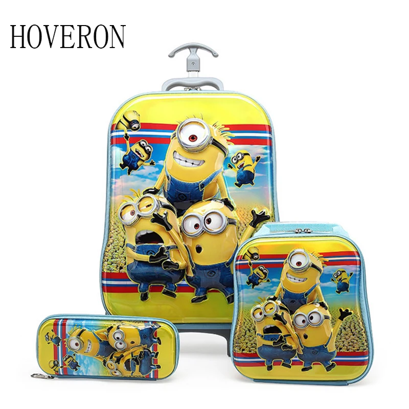 

Children school bag trolley Pencil case student with wheels travel bag cartoon backpack children climb stairs suitcase gift box