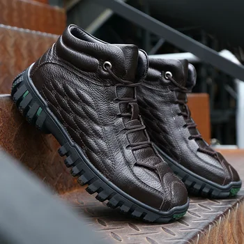 

winter shoes male Ankle Boots 2018 Winter Genuine Leather Lace Up Shoes Punk Plus Size 38 44 zapatos de hombre Equestr Boots