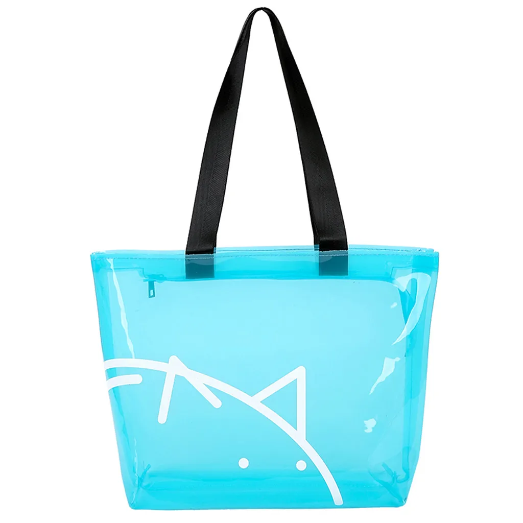 Большая вместительная женская сумка на плечо, карамельный цвет, свинья, водонепроницаемая пляжная сумка с ручкой, женская сумка, прозрачная желеобразная сумка, Shippong Bolsos - Цвет: Синий
